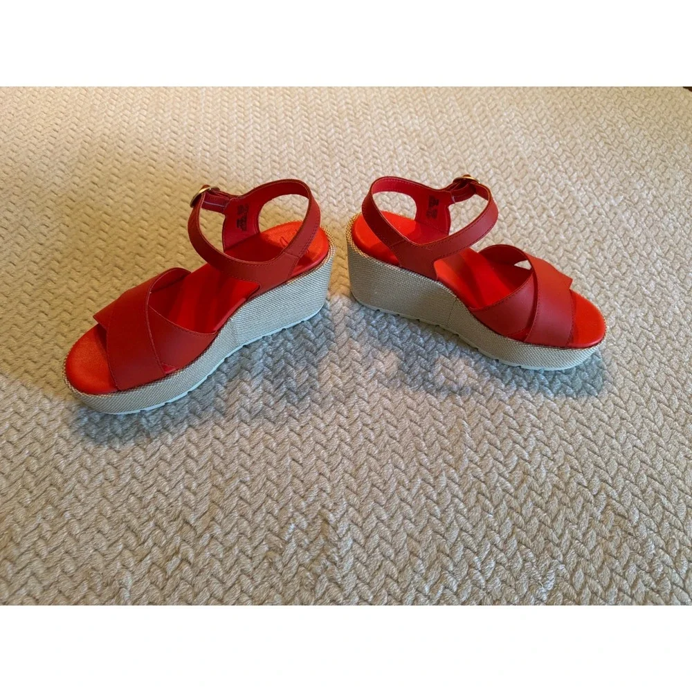 Sorel Cameron Flatform Red Leather Espadrille Wedge Sandals NL5359-637 Women 9.5